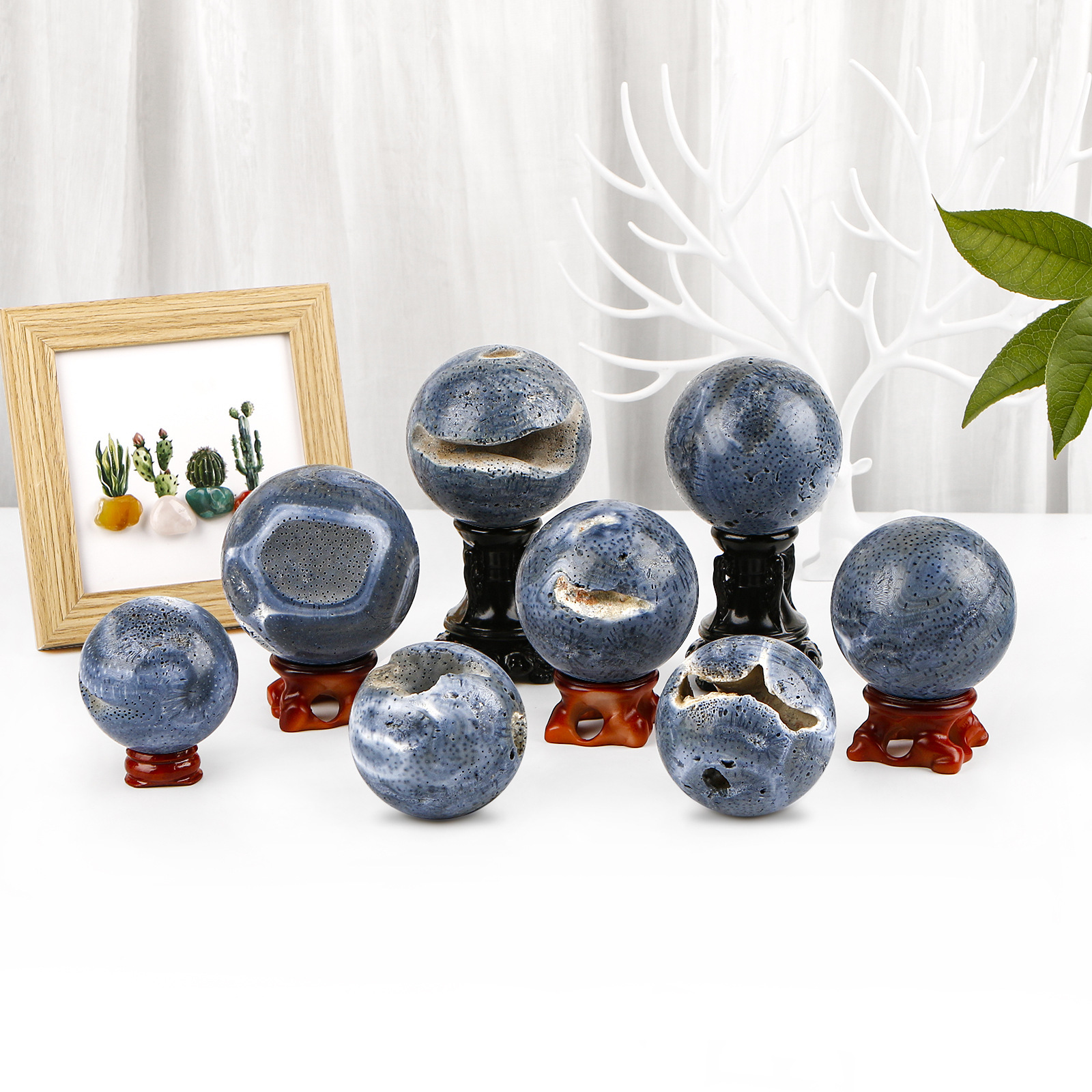 Natural Crystal Ball Blue Coral Ball Landscape Stone Home Decor