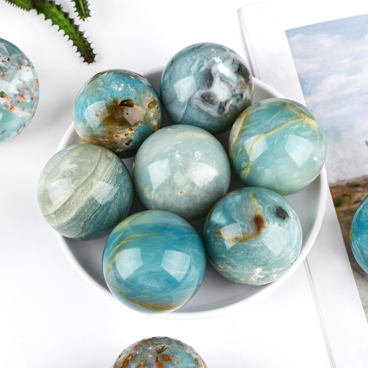Natural Crystal Sky Blue Stone Sphere Ornament