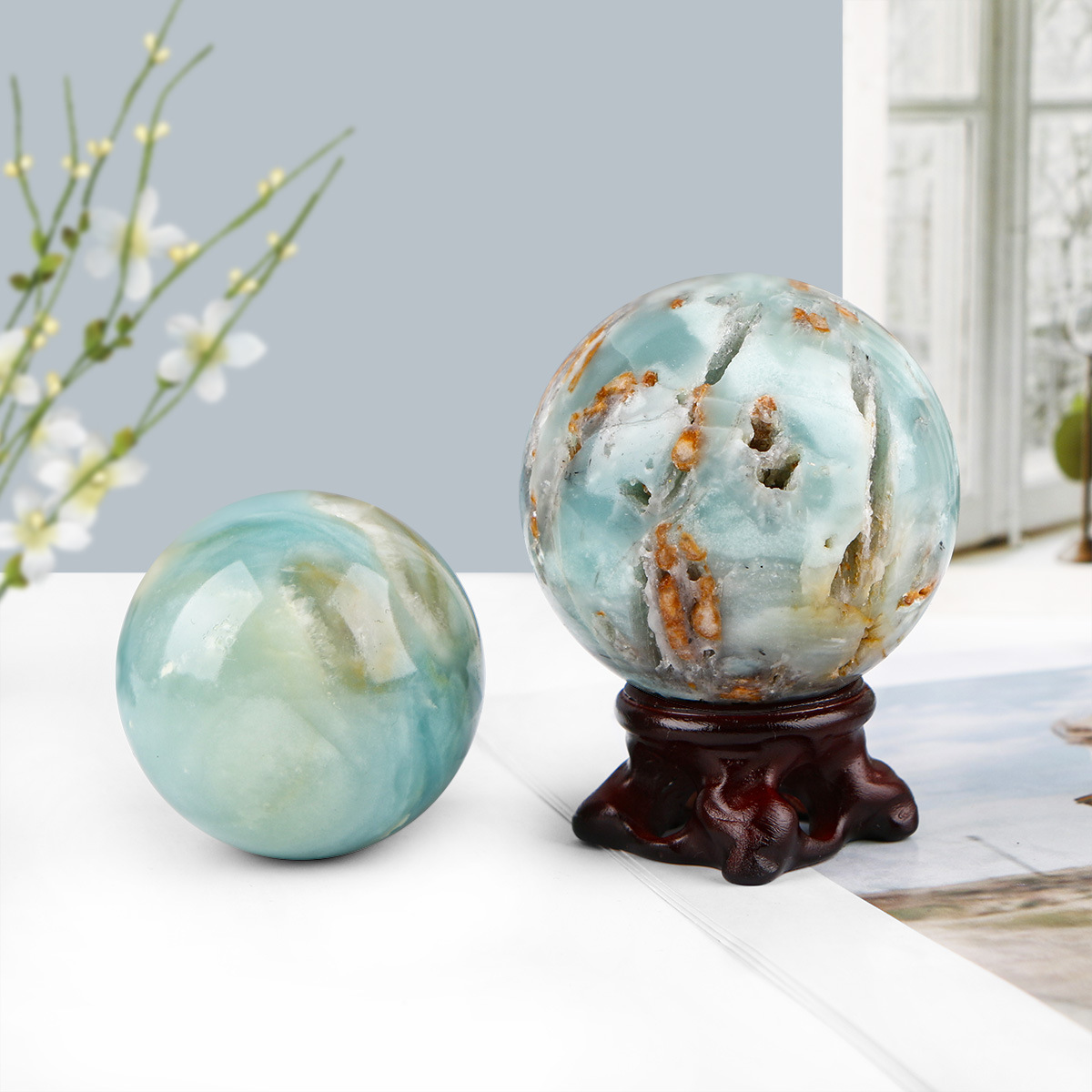 Natural Crystal Sky Blue Stone Sphere Ornament