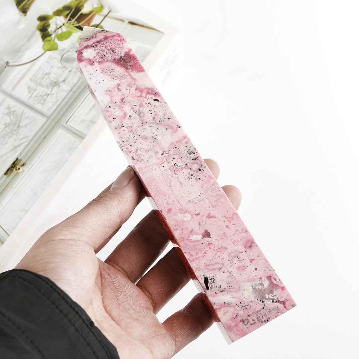 Natural Peruvian Rhodonite Crystal with Single Point and Square Prism