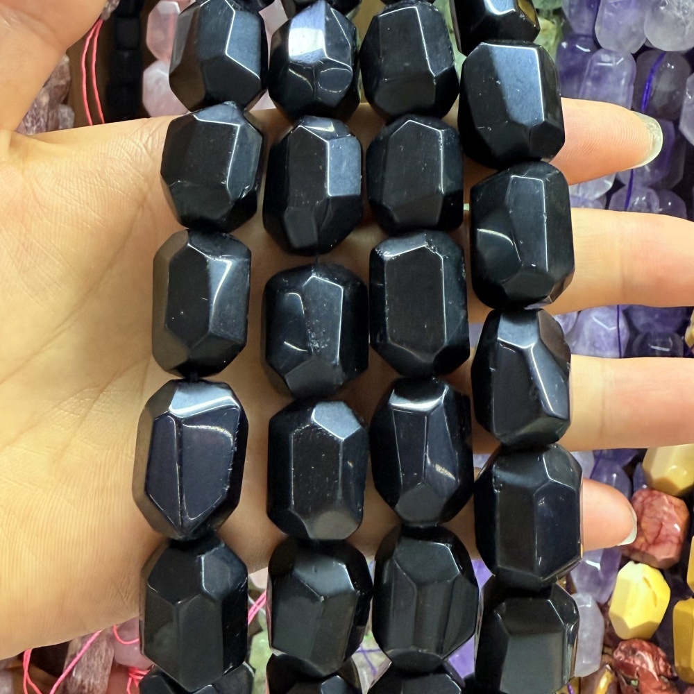 MYA3533--15x25mm Natural Obsidian Rough Stone, Faceted Irregular Shape Beads