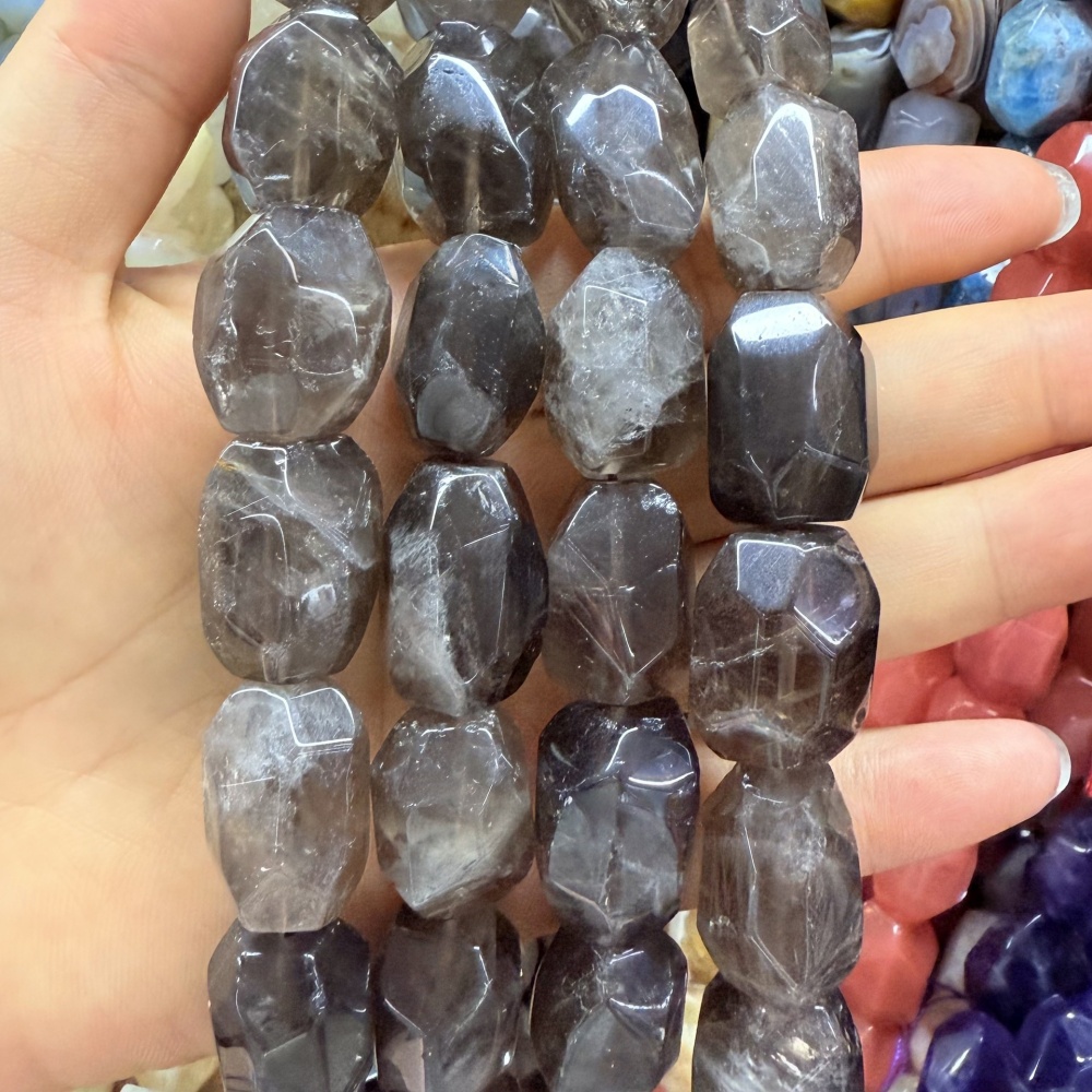 MYA3537--15x25mm Natural Smoky Quartz Rough Stone, Faceted Irregular Shape Beads