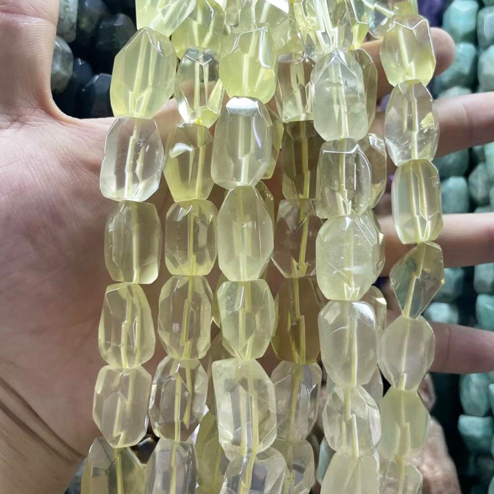 MYA3517--15x25mm Natural Lemon Quartz Rough Stone Faceted Irregular Shape Beads