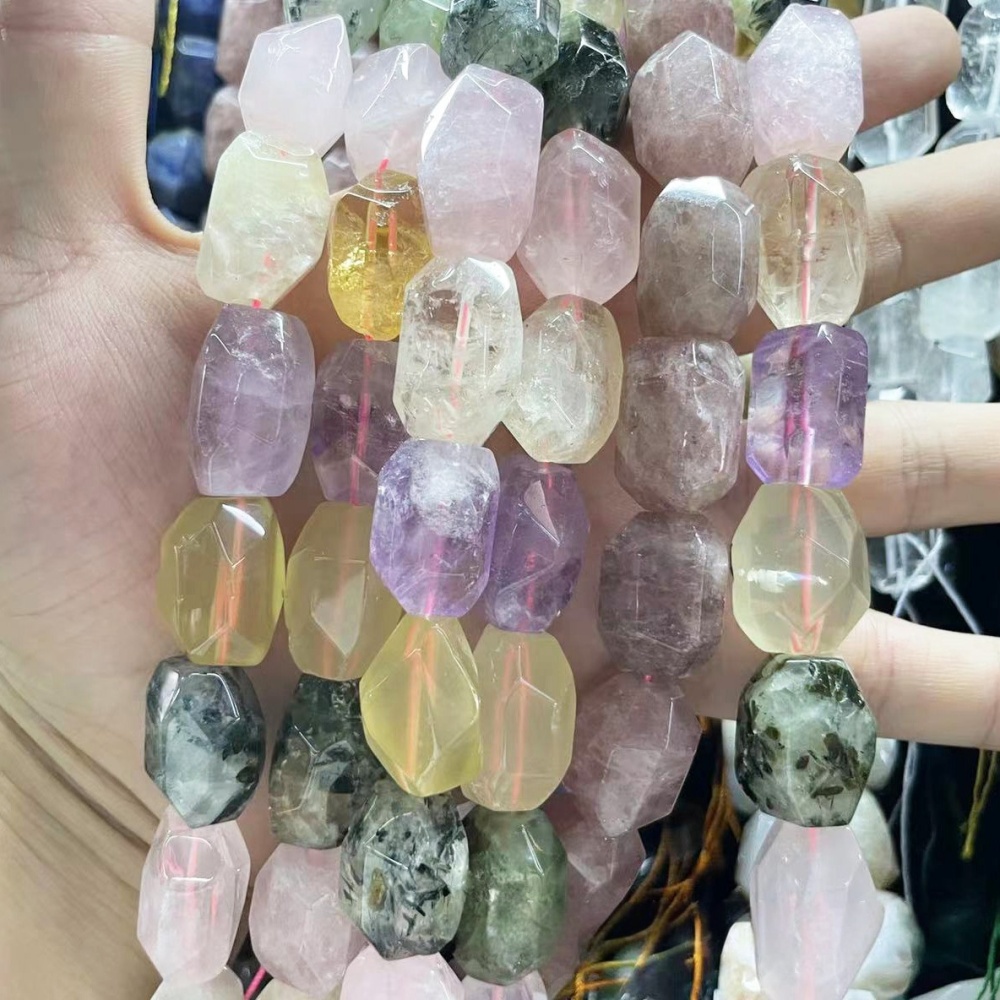 MYA3520--15x25mm Natural Mixed Crystal Rough Stone Faceted Irregular Shape Beads