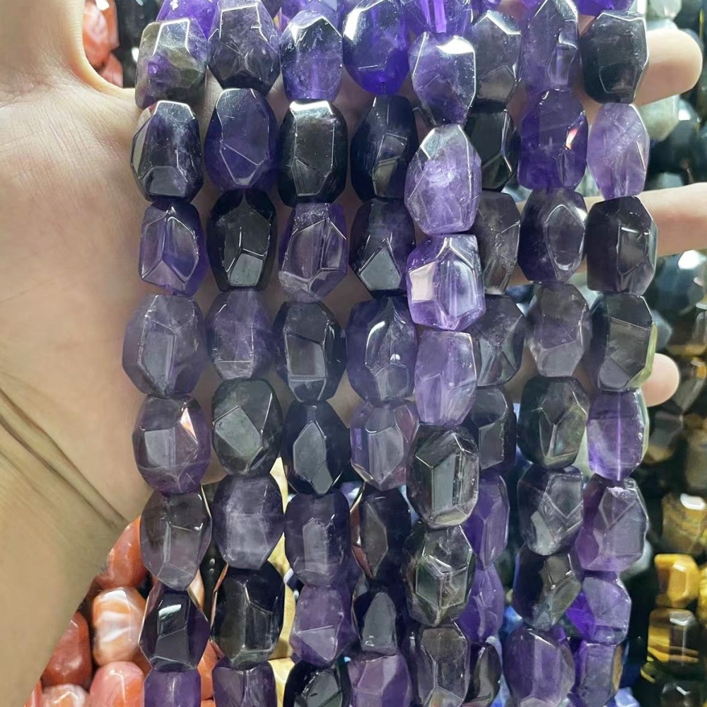 MYA3521--15x25mm Natural Amethyst Rough Stone, Faceted Irregular Shape Beads