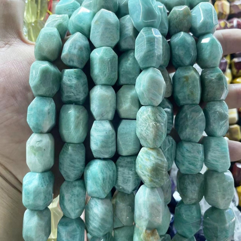 MYA3525--15x25mm Natural Amazonite Rough Stone, Faceted Irregular Shape Beads