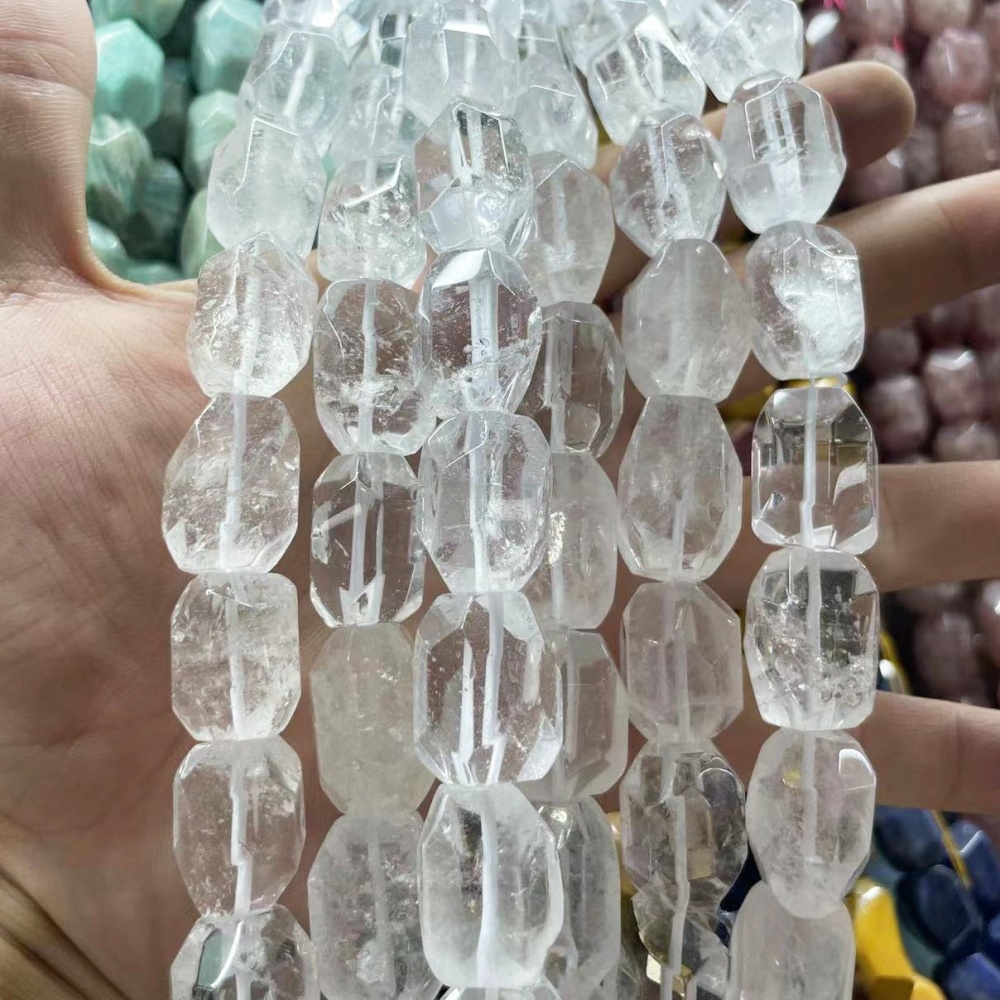 MYA3526--15x25mm Natural Clear Quartz Rough Stone, Faceted Irregular Shape Beads