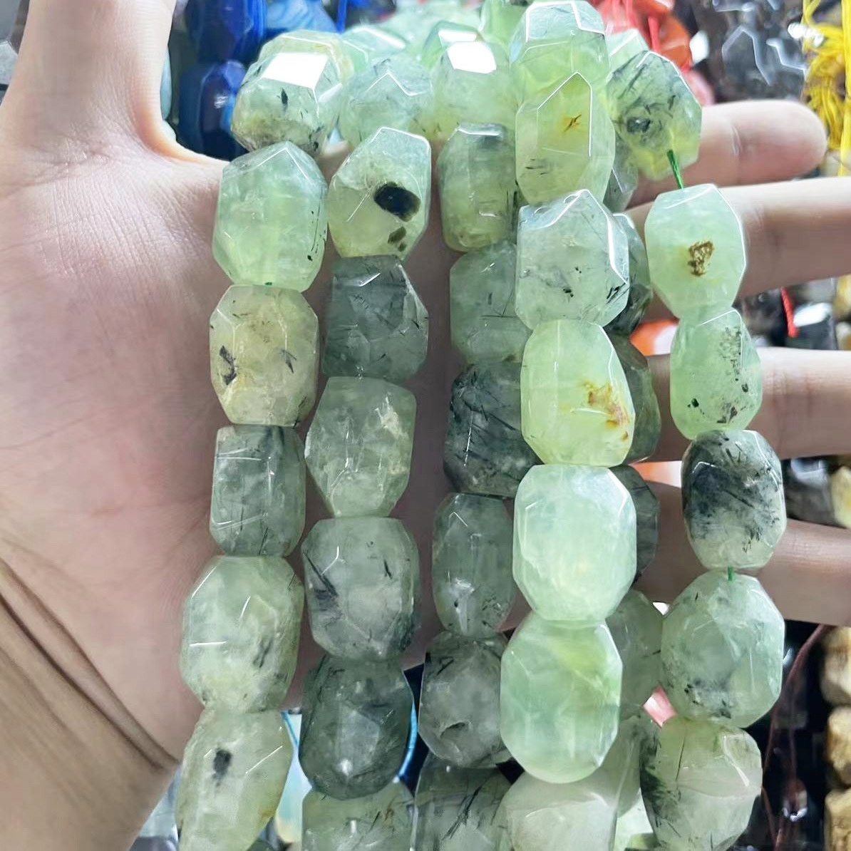 MYA3527--15x25mm Natural Prehnite Rough Stone, Faceted Irregular Shape Beads