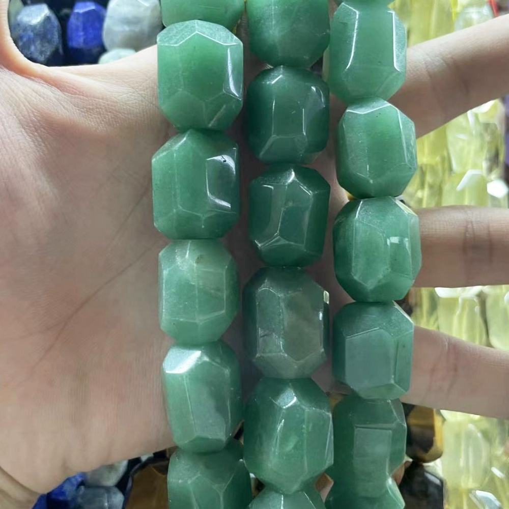 MYA3528--15x25mm Natural Green Aventurine Raw Stone, Faceted Irregular Shape Beads