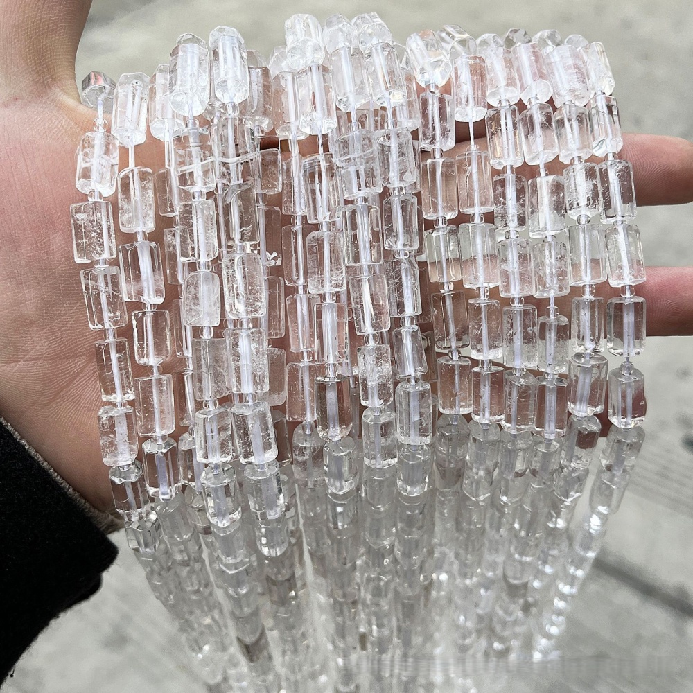 MYA3557--8x12mm Natural Clear Quartz Faceted Cylindrical Beads