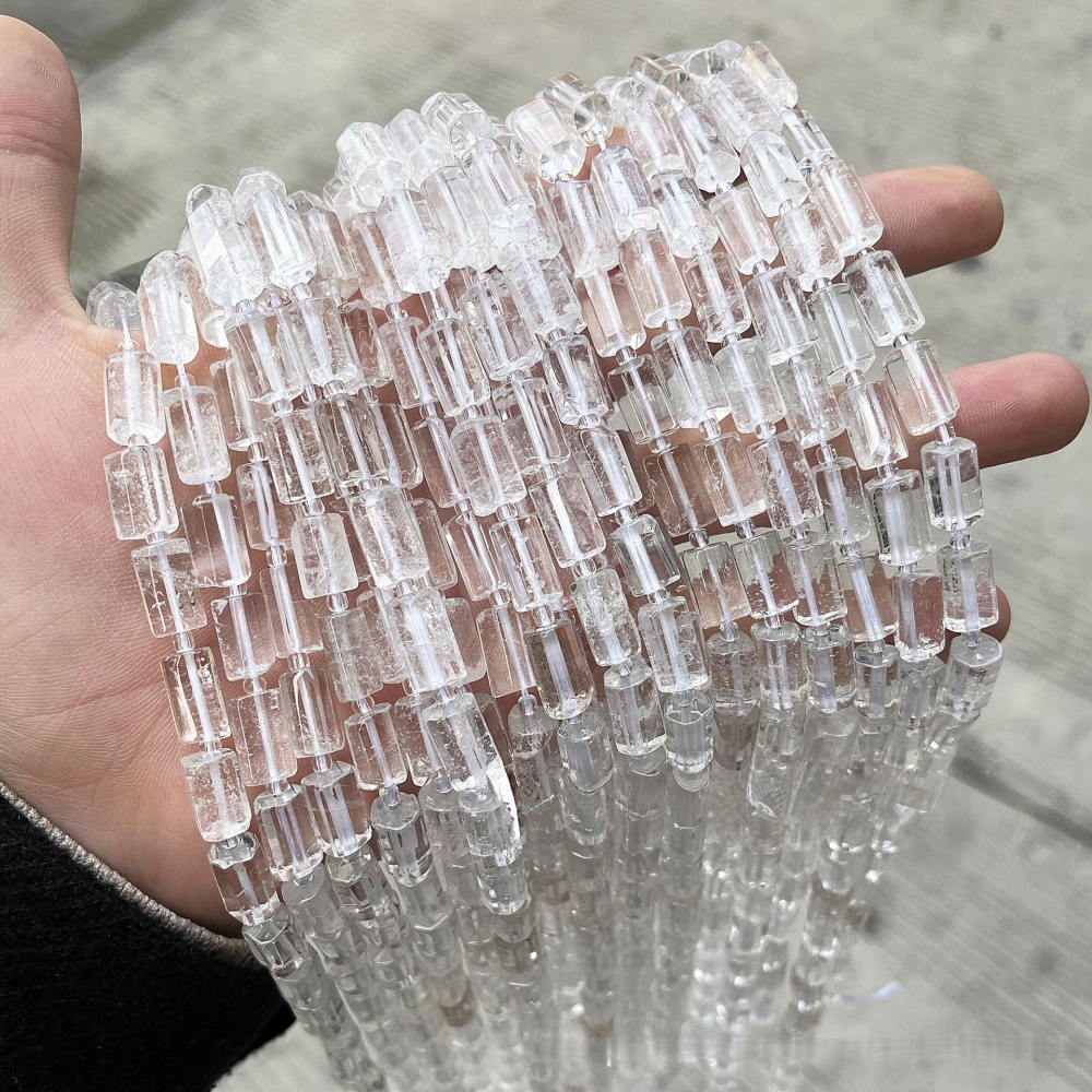 MYA3557--8x12mm Natural Clear Quartz Faceted Cylindrical Beads