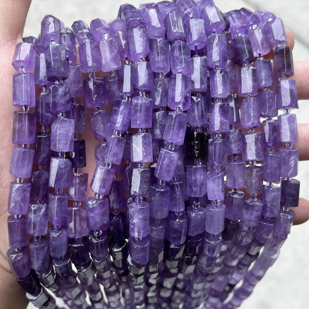 MYA3560--8x12mm natural amethyst faceted cylindrical beads