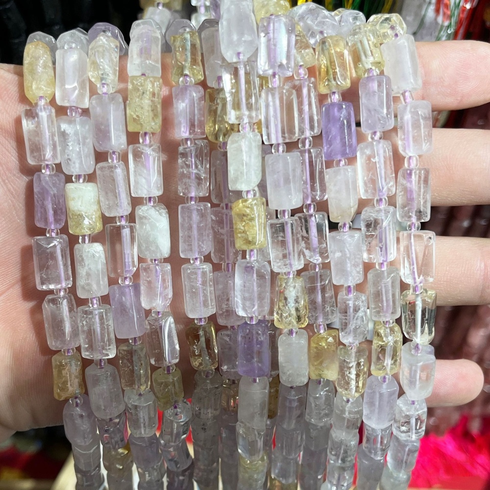 MYA3561--8x12mm natural mixed crystal, faceted cylindrical loose beads