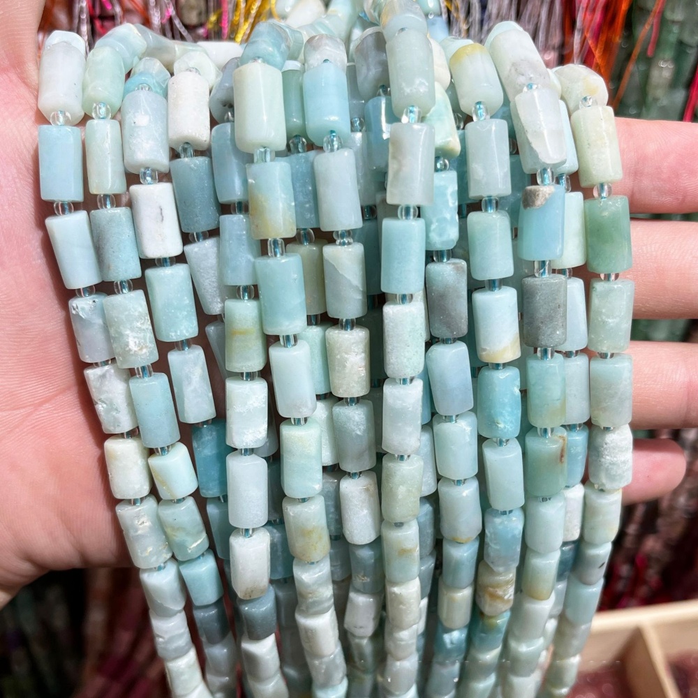 MYA3570--8x12mm natural amazonite faceted cylindrical loose beads
