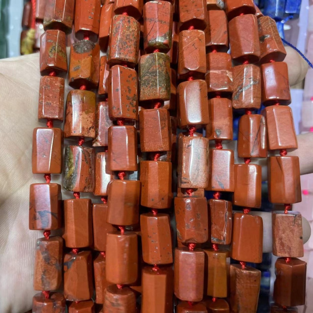 MYA3582--9x16mm Natural Red Jasper Faceted Cylindrical Beads