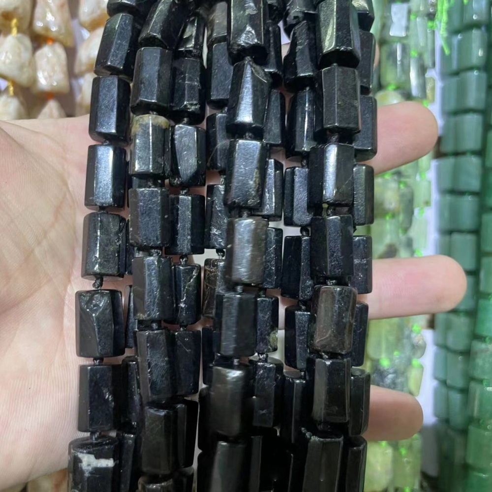 MYA3583--9x16mm Natural Obsidian Faceted Cylindrical Beads