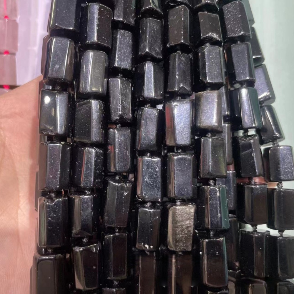 MYA3584--9x16mm Natural Black Tourmaline Faceted Cylindrical Beads
