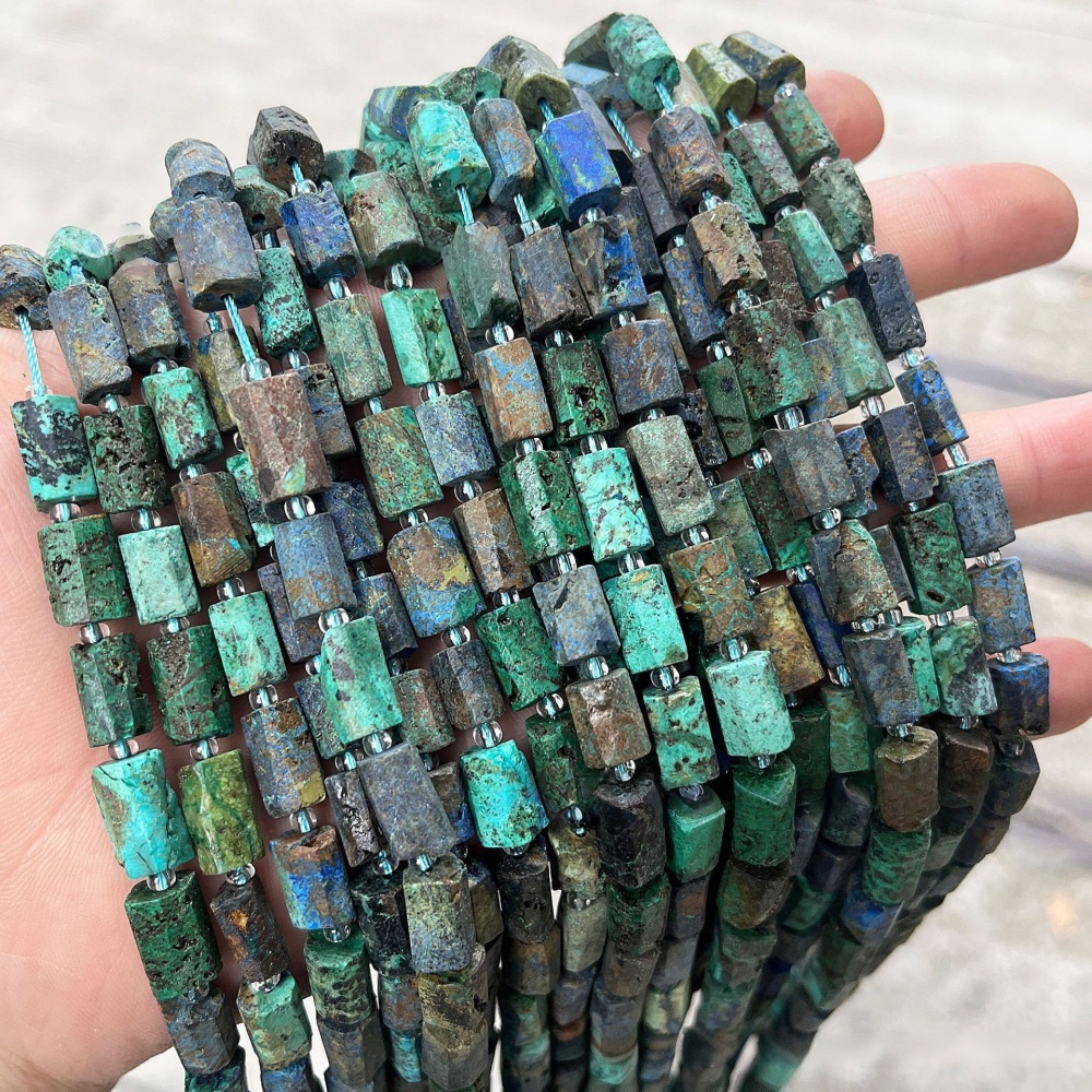 MYA3585--8x12mm Natural Azurite Faceted Cylindrical Beads