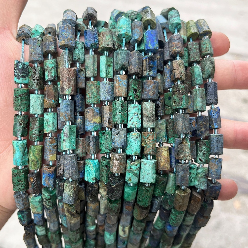 MYA3585--8x12mm Natural Azurite Faceted Cylindrical Beads