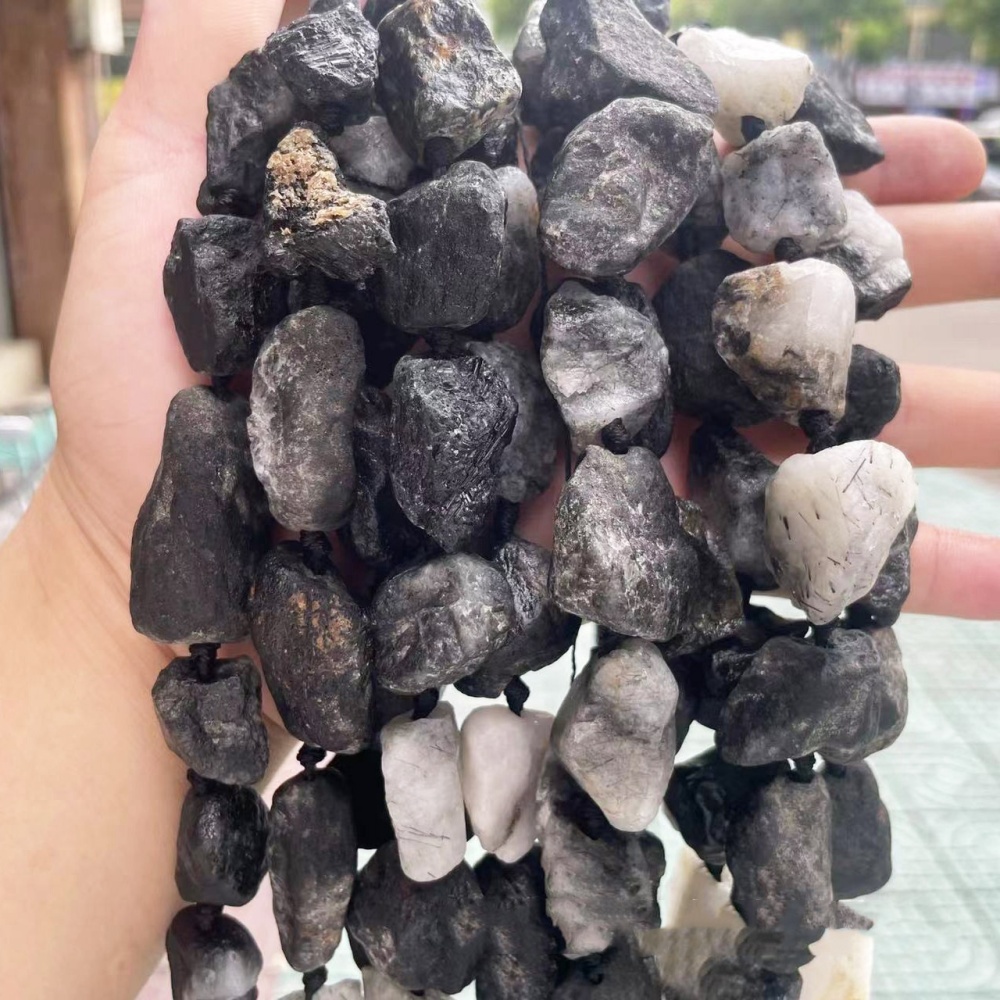 MYA3592--20x30mm Natural Black Rutilated Quartz, Irregular Loose Beads