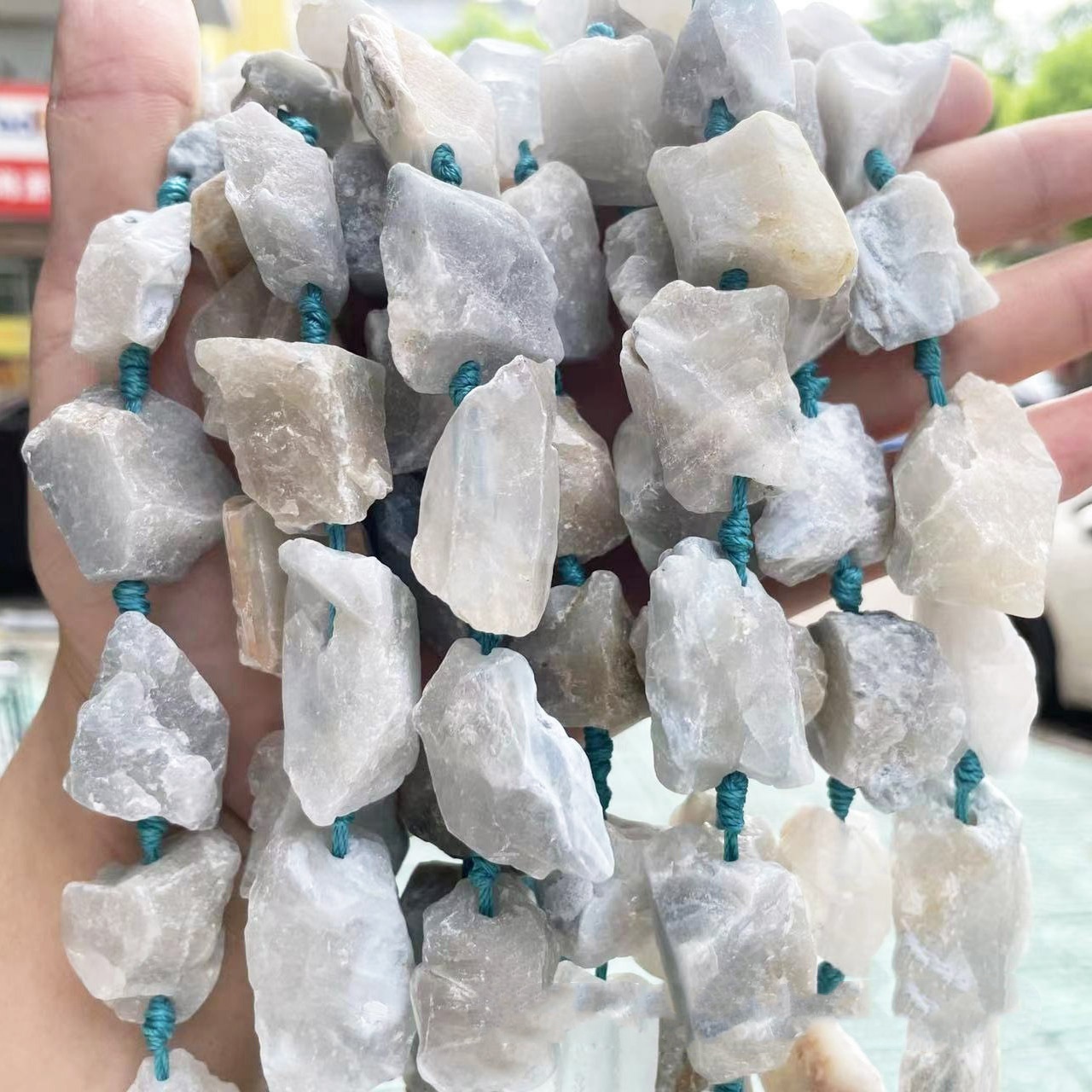 MYA3595--20x30mm Natural Blue Rutilated Quartz Rough Stone Irregular Loose Beads