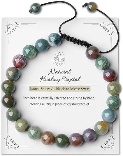 MYA3641--8mm Natural Indian Agate Woven Bracelet