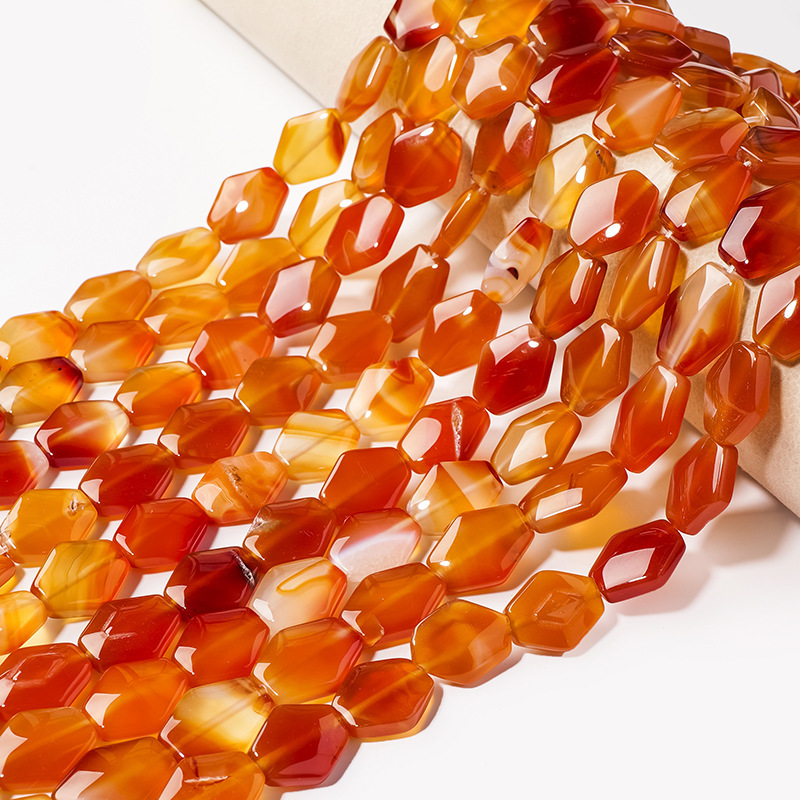Natural Red Agate Hexagonal Beads