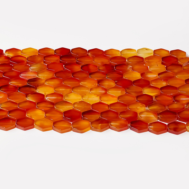Natural Red Agate Hexagonal Beads