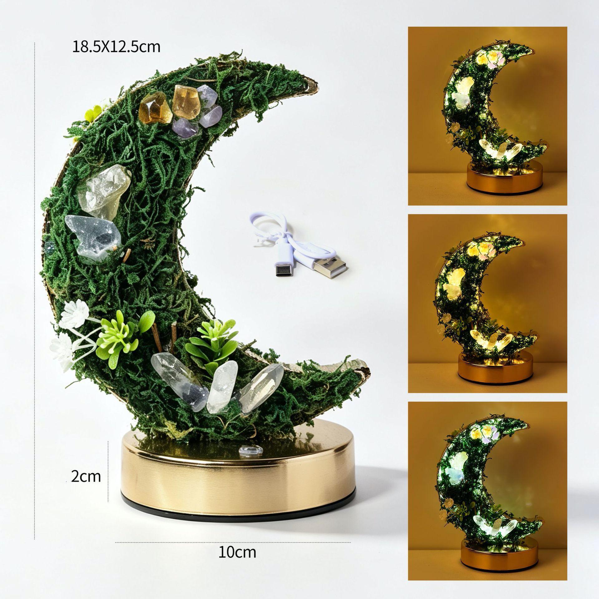 Natural Crystal Stone Forest-Style Moon USB Tri-Color Rechargeable Touch Night Light