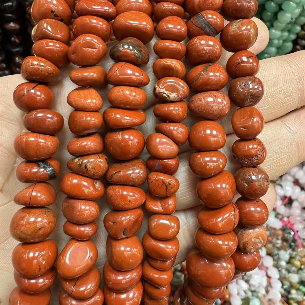 MYA4205--10-12mm Natural Red Jasper Irregular Medium Hole Beads