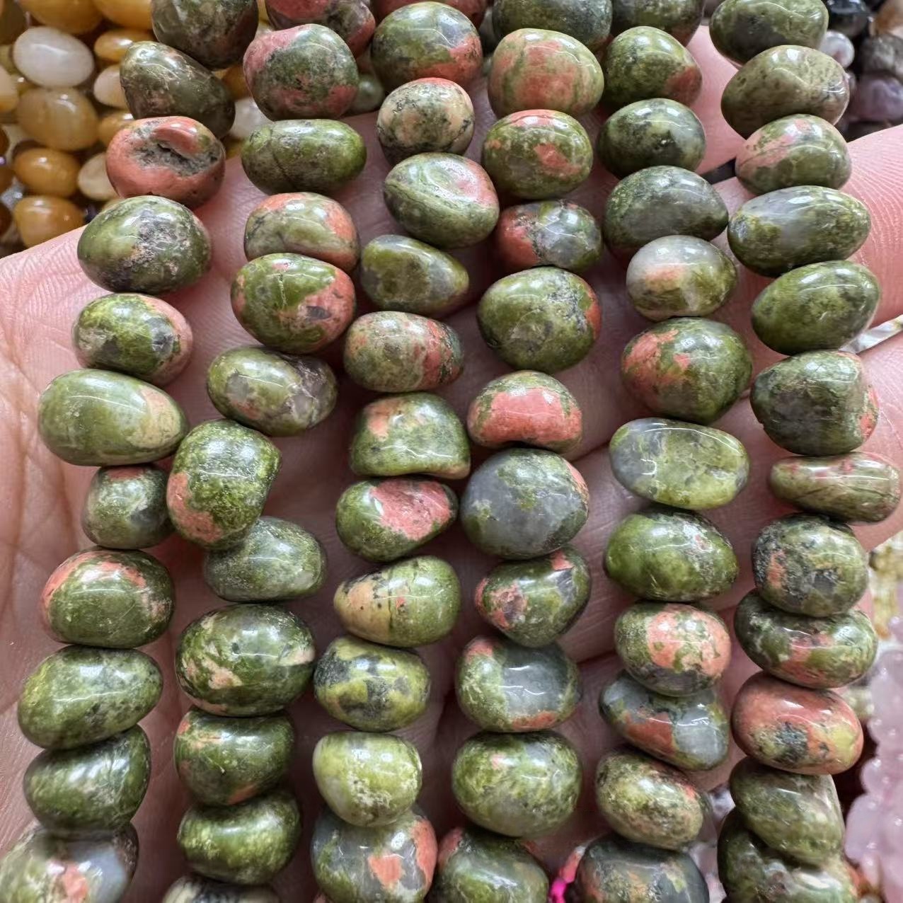 MYA4213--10-12mm Natural Unakite Irregular Medium Hole Beads