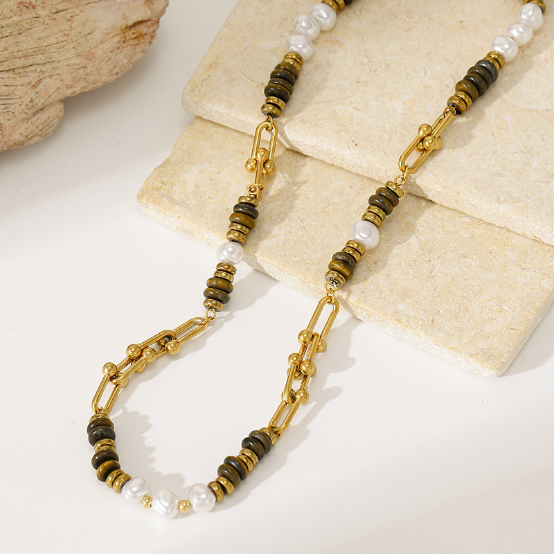 Vintage stainless steel tiger's eye necklace