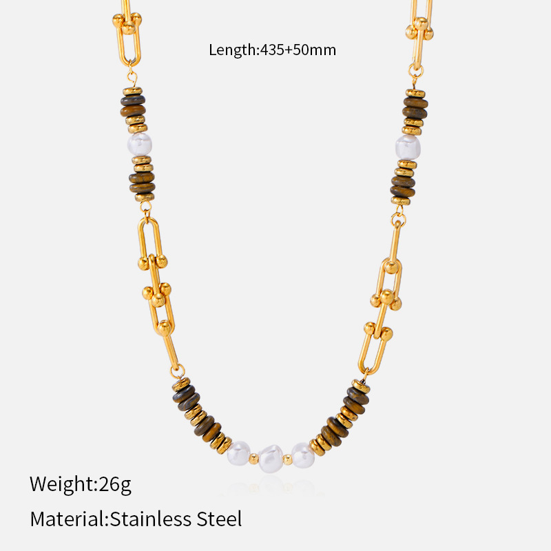 Vintage stainless steel tiger's eye necklace