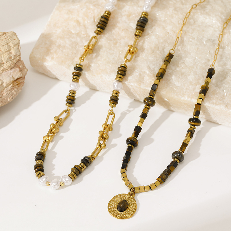 Vintage stainless steel tiger's eye necklace