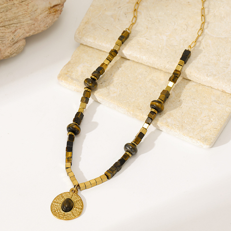 Vintage stainless steel tiger's eye necklace