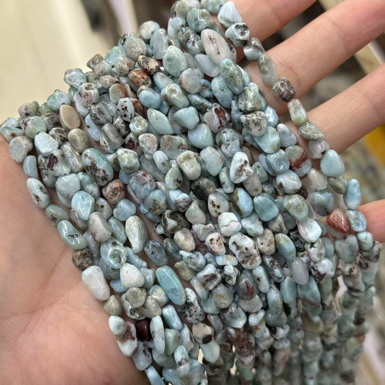 MYA4334--6*8mm Natural Larimar Rough Irregular Beads