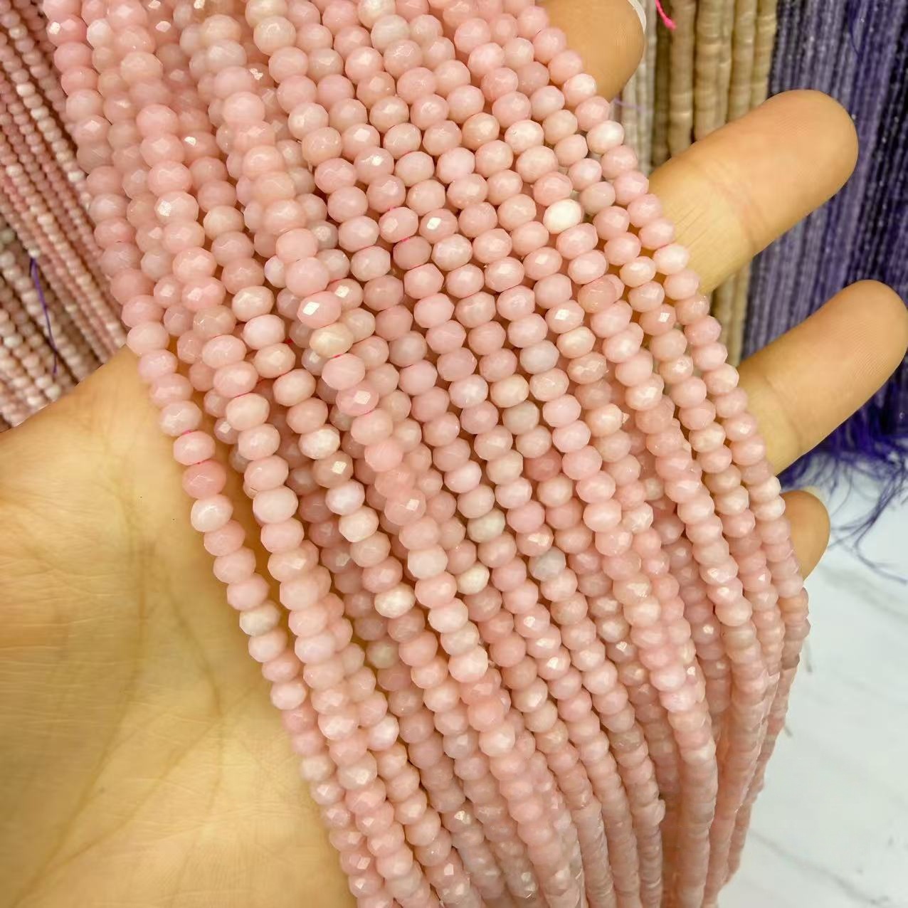 MYA4410--2x3-4x6mm Natural Pink Opal Faceted Abacus Beads