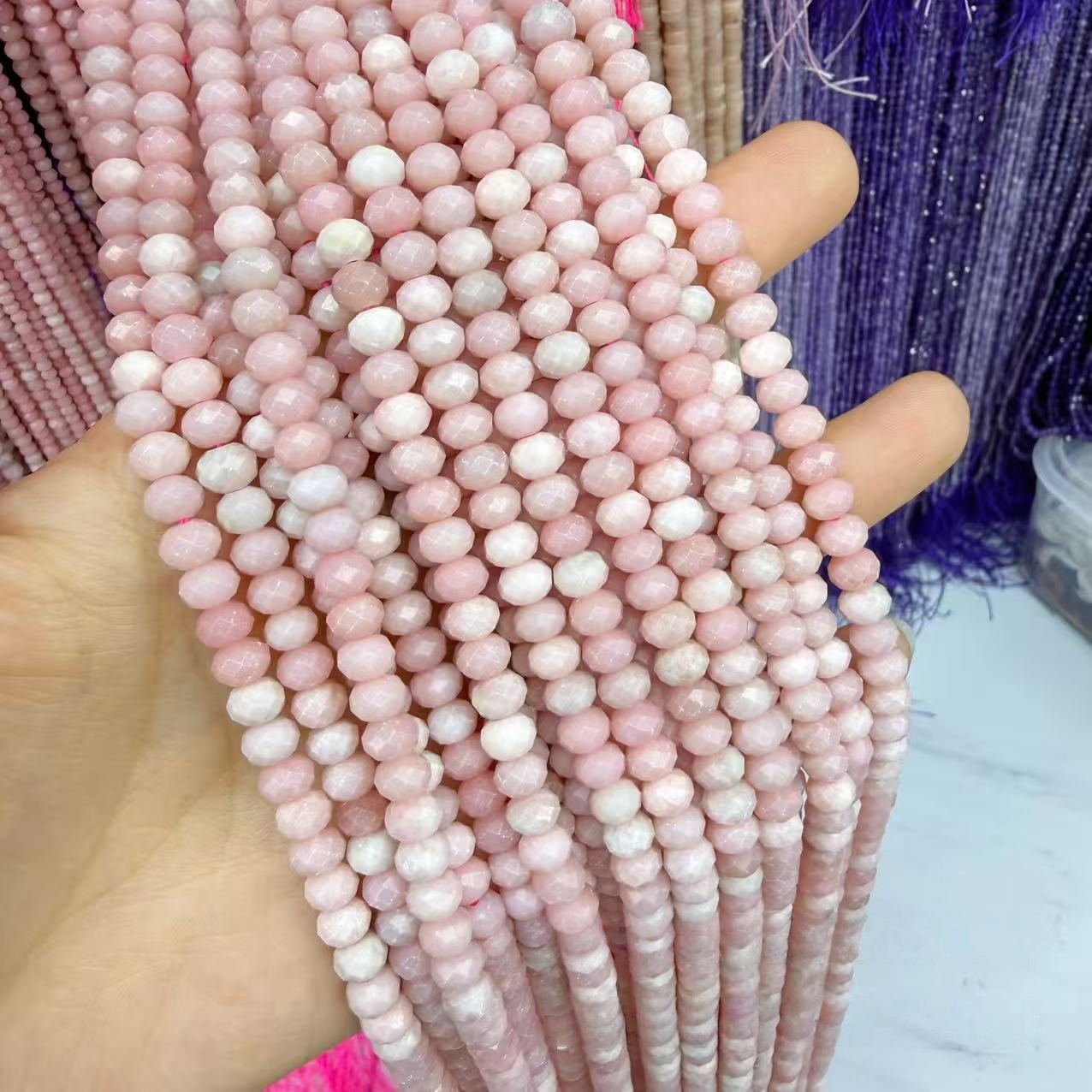 MYA4410--2x3-4x6mm Natural Pink Opal Faceted Abacus Beads