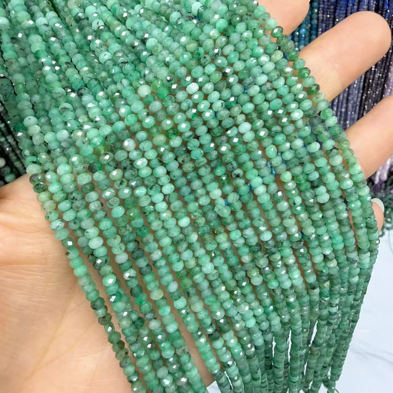 MYA4444--Natural Emerald Faceted Abacus Beads