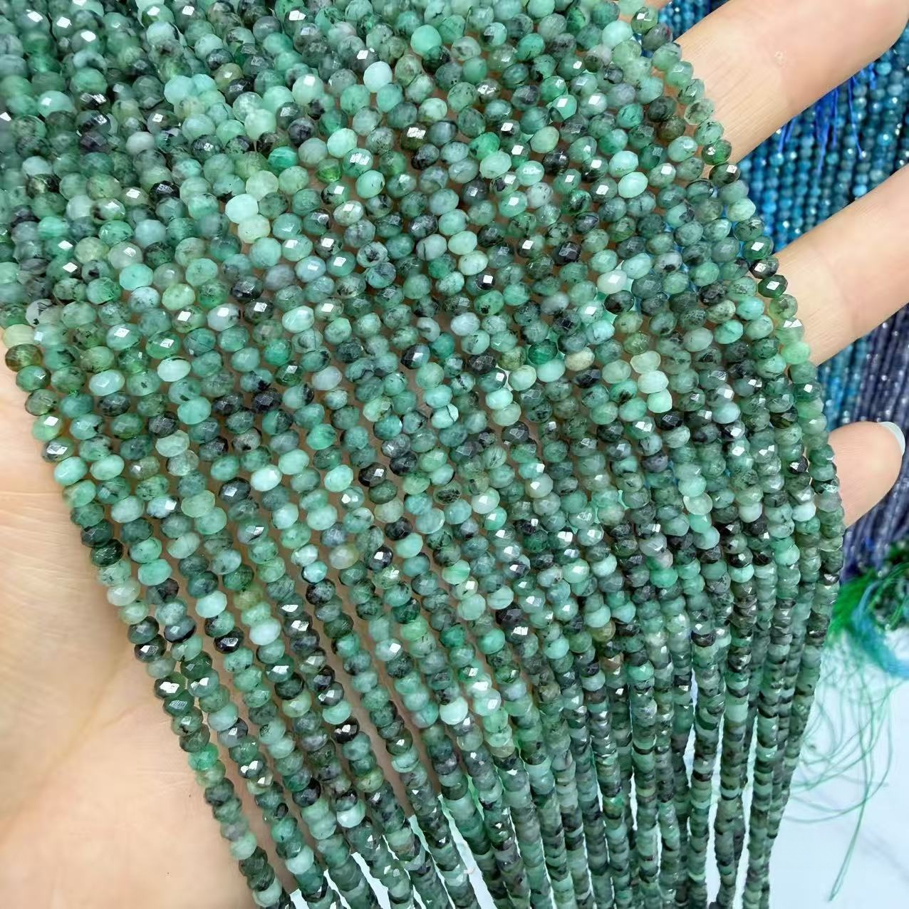 MYA4444--Natural Emerald Faceted Abacus Beads