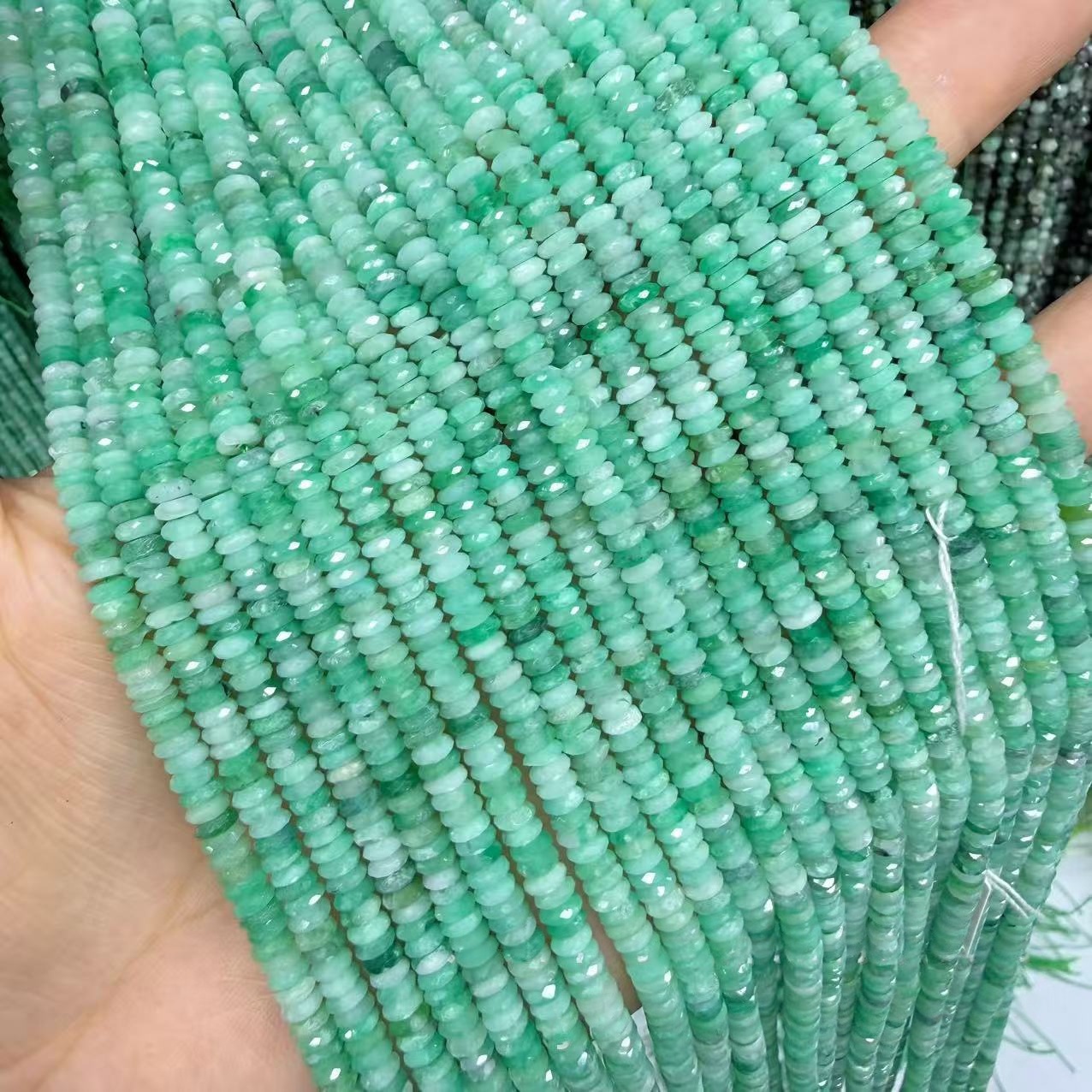 MYA4444--Natural Emerald Faceted Abacus Beads