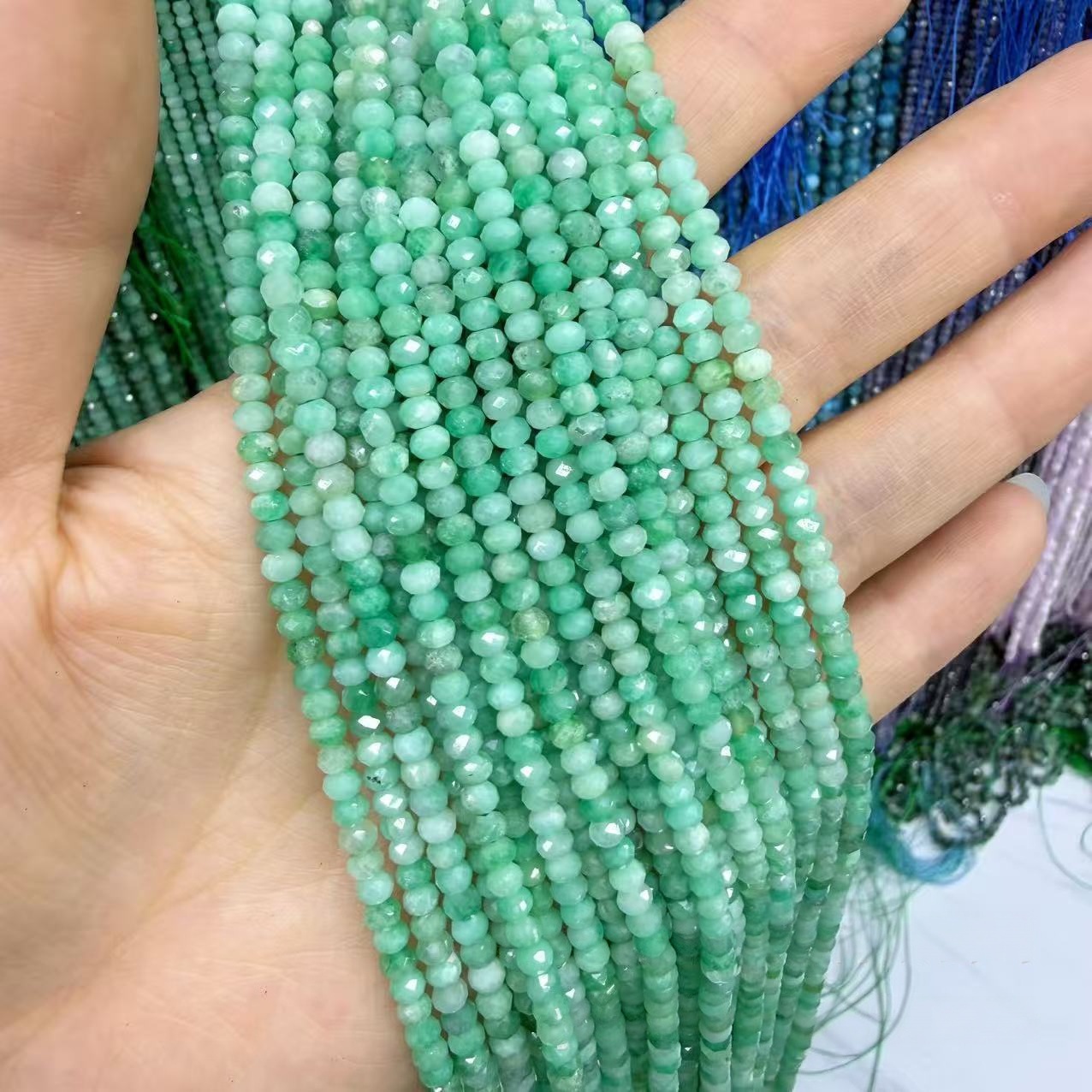 MYA4444--Natural Emerald Faceted Abacus Beads