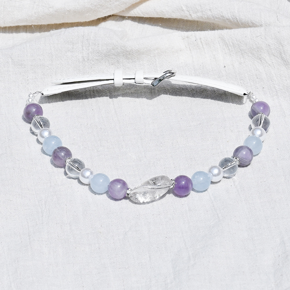 MYA4479--Natural Crystal Healing Crystal Pet PU Leather Collar