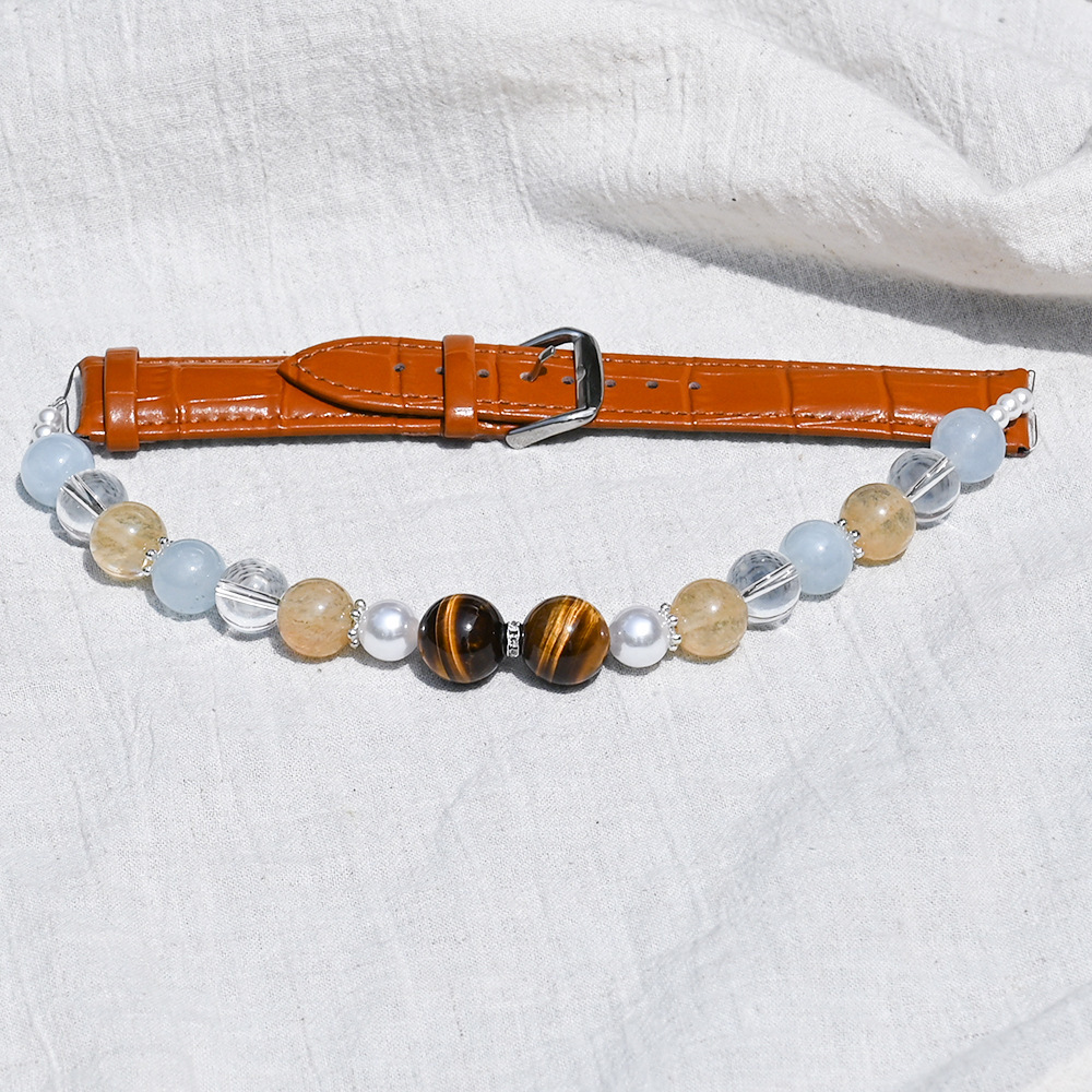 MYA4479--Natural Crystal Healing Crystal Pet PU Leather Collar
