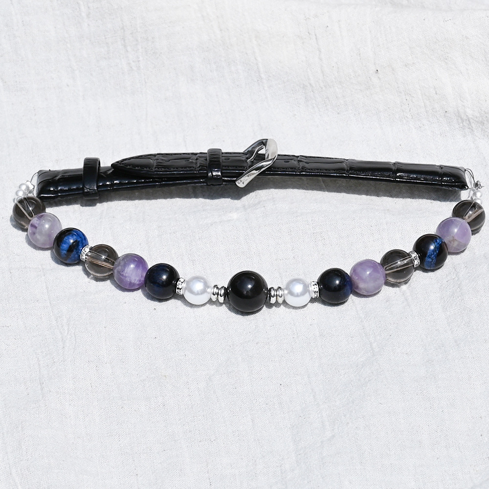 MYA4479--Natural Crystal Healing Crystal Pet PU Leather Collar