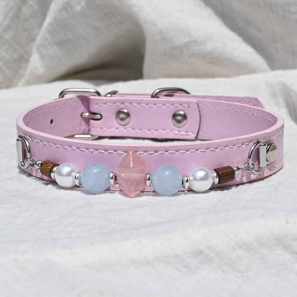 MYA4478--Natural Crystal Healing Crystal Pet PU Leather Collar