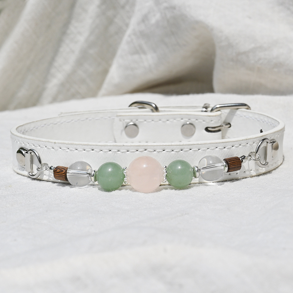 MYA4478--Natural Crystal Healing Crystal Pet PU Leather Collar