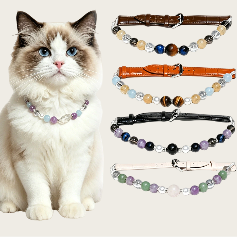 MYA4479--Natural Crystal Healing Crystal Pet PU Leather Collar