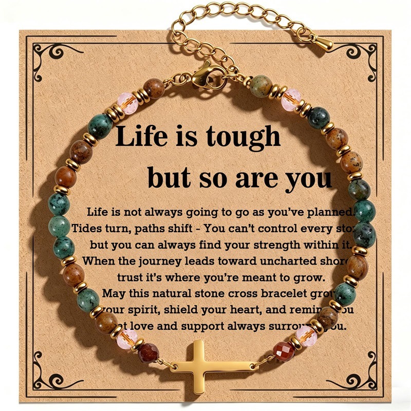 MYK5926-4mm African Turquoise Matrix Cross Pendant Bracelet