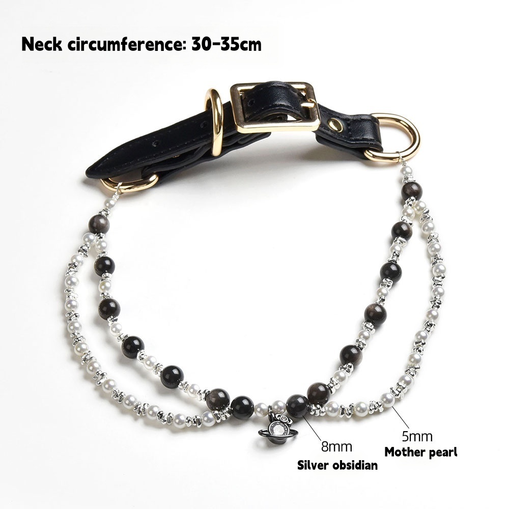 MYA4530--Natural Silver Obsidian Pet Collar
